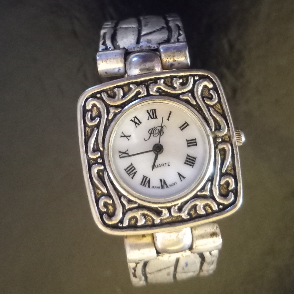 JB Cuff Watch Vintage Roman Numerals Opaque Face